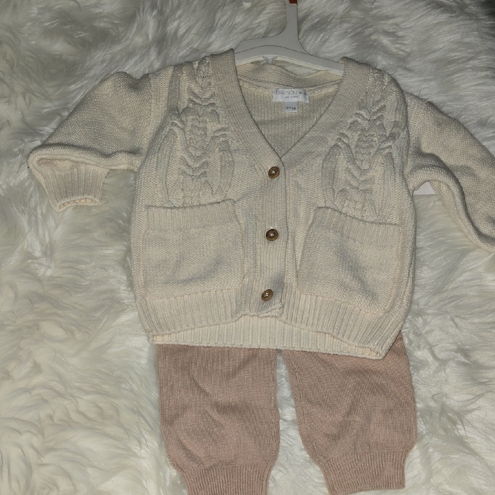 Off-White Baby Outfit with Cream and Tan Accents